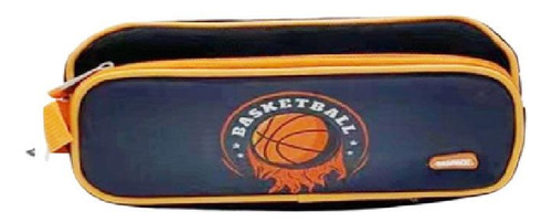 Estuche escolar Grande 3 Cierres Basquet Negro Con Naranjo