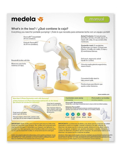 Extractor Manual Leche Materna Medela Harmony Libre De Bpa