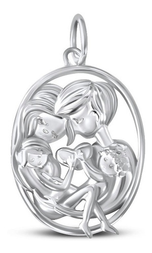 Medalla Plata Familia Unida Mamá Papá 2 Bebé Para Collar 