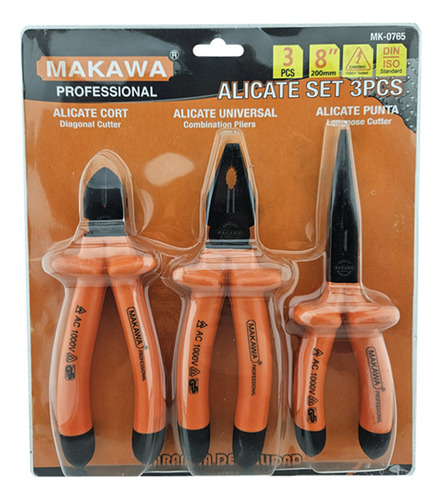 Kit Set Juego De Alicates Aislados 3 Piezas Makawa Mk0765