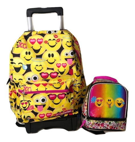 Mochila Emoji Mod 224 Primaria Con Lonchera Color Amarillo Diseño de la tela Emoticón