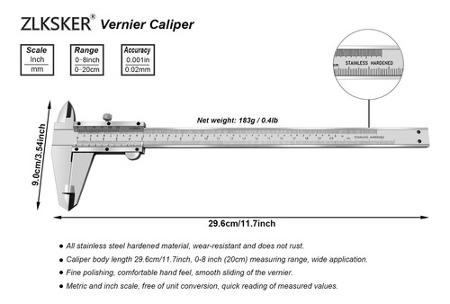 Zlksker 8 Pulgadas De Calibración Vernier Micrómetro De 8 De