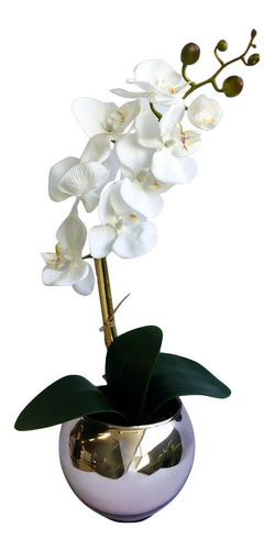 Arranjo De Orquídea Artificial Branca No Vaso Espelhado Pequeno |linha  Permanente Formosinha | Parcelamento sem juros
