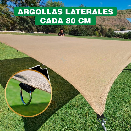Imagen 3 de 10 de Malla Sombra 4x3 90% Beige Raschel Lista Para Instalar