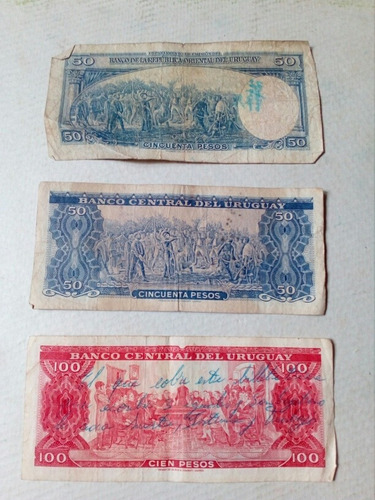 Antiguos Billetes Cincuenta Y Cien Pesos Uruguay Coleccion