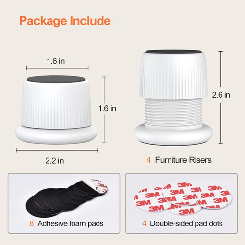 4 Elevadores Redondos Para Muebles Con Base Autoadhesiva Aju