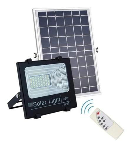 Foco Reflector Luz Led Con Panel Solar 25w 6500k Con Control