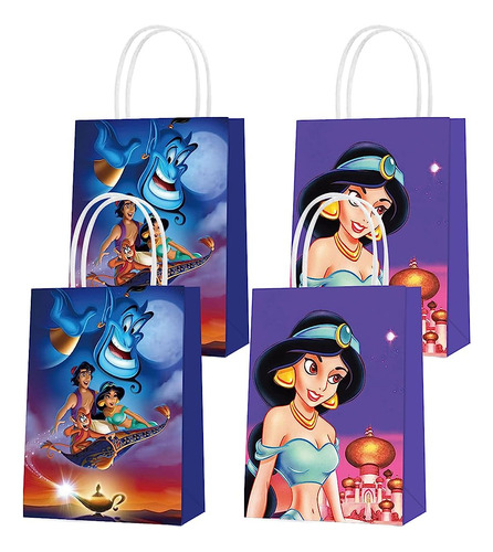 16 Pcs Aladdin Y Jasmine Party Paper Bolsas De Regalo, 2 Est