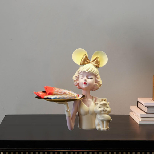 Estatua De Niña Con Bandeja De Almacenamiento, Adorno De