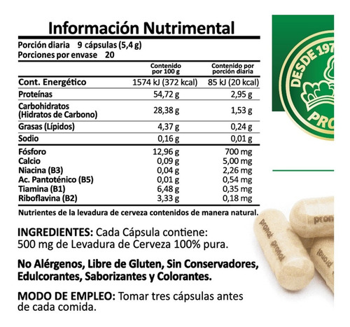 Imagen 2 de 4 de (180 Cap) Levadura De Cerveza Pronat Ultra