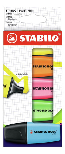 Set De Iluminadores Stabilo Boss Mini, 5 Colores, Amarillo,