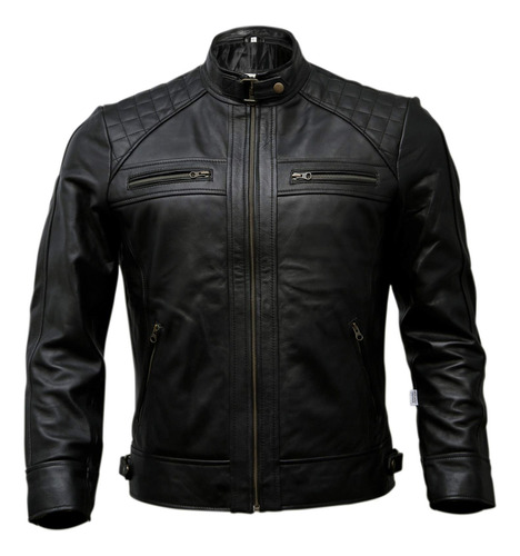 Chaqueta De Motociclista De Cuero Genuino Para Hombre, Color