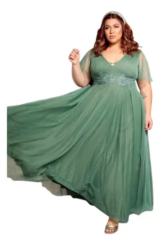 Vestido Longo Madrinhas Formatura Brilho Plus Verde Oliva