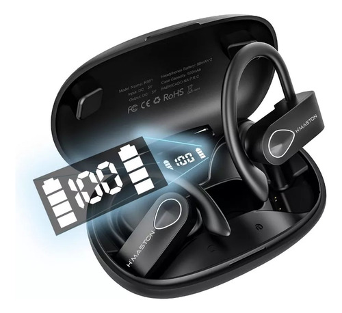 Fone Sem Fio Bluetooth 5.3 Wireless Com Led 80mah 15h Rs51 Cor Preto