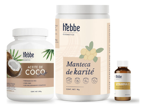 Kit Hidrata Karite 1kg + Vitamina E 50g +a De Coco 1kg Hebbe