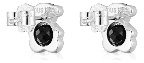 Aros Pequeños Oso De Plata Con Ónix 10 Mm I-bear
