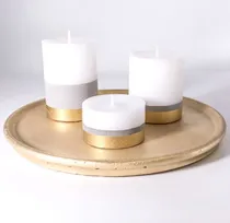 Comprar Set 3 Velas Küme Hormigón Línea Dorada S En Bandeja Dorada