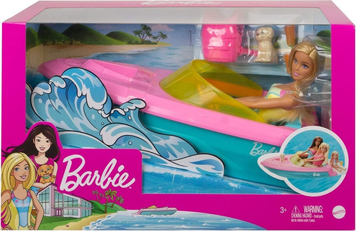 Barbie Lancha Con Muñeca + Mascota + Salvavidas Mattel