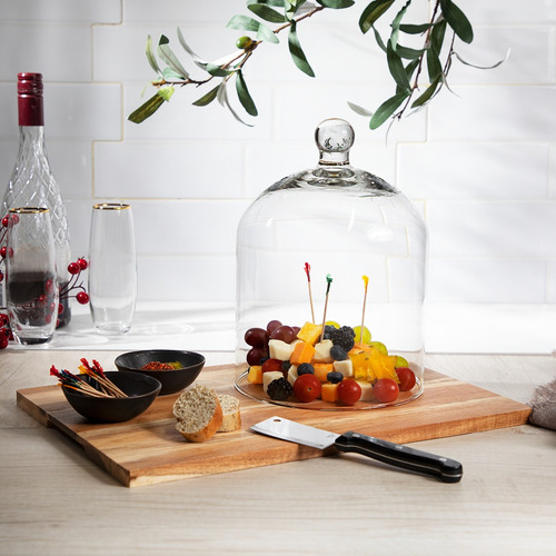 Libbey Bandeja Acacia Para Servir De Vidrio Y Madera 5 Pz