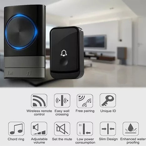 Timbre Inalámbrico Impermeable Con Luz 1botón Y 1receptores
