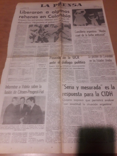 Tapa Diario La Prensa 29 02 1980 Dd.hh. Ucr Videla Colombia 