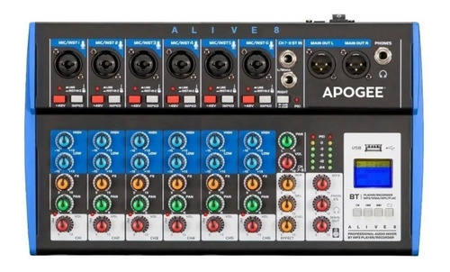 Consola Mixer 8 Canales Usb Bluetooth Mp3 Apogee Alive 8