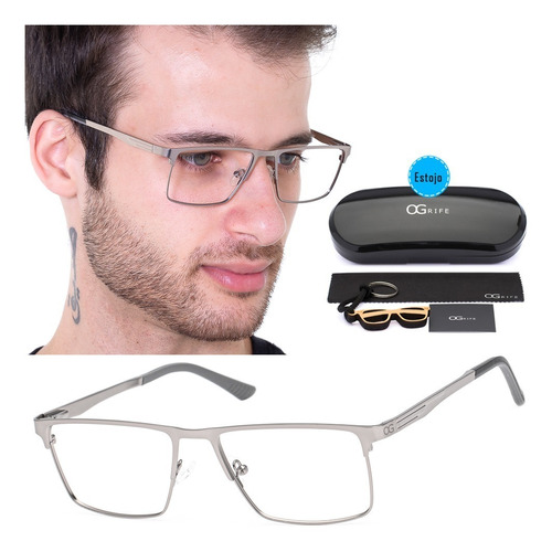 Armação Oculos Ogrife Og 1506-c Masculino Com Lente Sem Grau