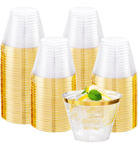 100 Vasos De Plástico Dorados, Vasos De Plástico Transparent