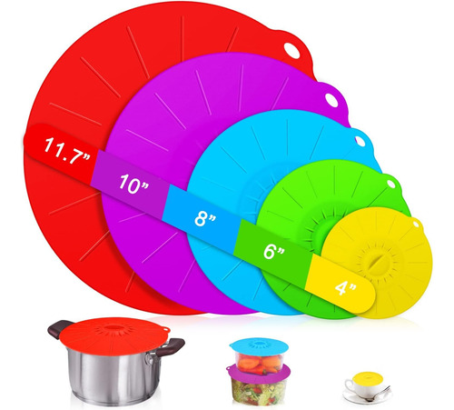 Tapas Reutilizables Herméticas De Silicona Flexible 5 Pzas