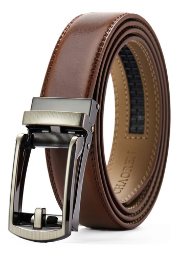 Cinturón Hombre Cinto Cuero Vestir Traje Hebilla Automatica Color Marrón Diseño De La Tela Lisa Talla 105