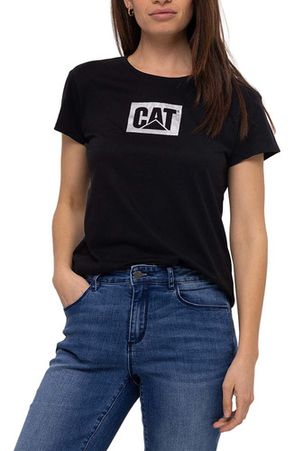 Remera Caterpillar Metallic Cat Logo Te Black-silver Dama