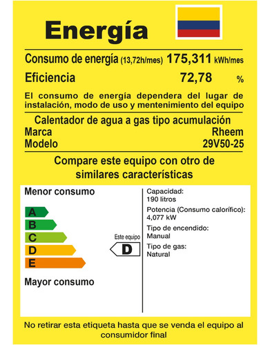 Calentador De Acumulación A Gas 190 Litros