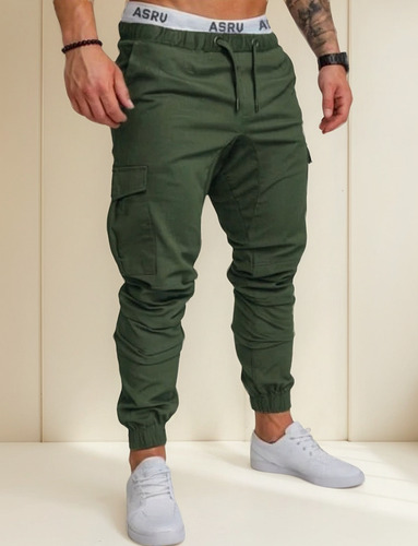 Pantalón Bolsas Cargo Jogger Moda Casual Gabardina 2905