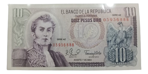 Billete  De 10 Pesos Az Colombia