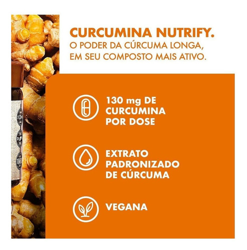Curcumina Extrato De Cúrcuma Vegan 30cps Nutrify - Original Sabor Neutro