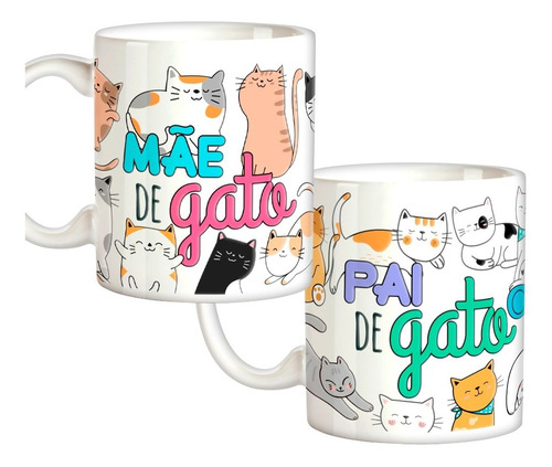 Kit 2 Canecas Pai E Mãe De Gato Gatinhos Fofos Café Leite 