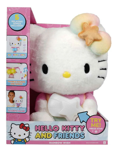 Bicho De Pelúcia Hello Kitty Com Sons E Luzes Coloridas Branco