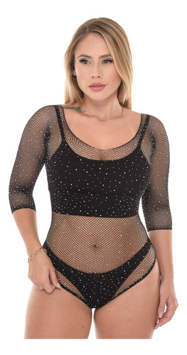 Body Transparente Arrastão Moda Sexy Tendência Tule Strass