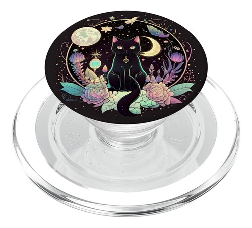 Moon Phase Crystal Witchy Lindo Gato Negro Kawaii Pastel
