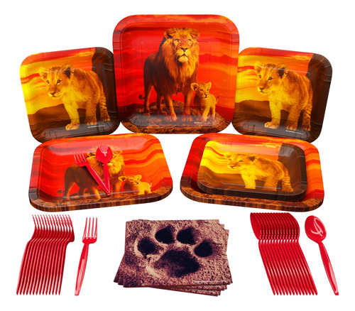 Lion Party Supplies Pack (100 Piezas Para 16 Invitados) - De