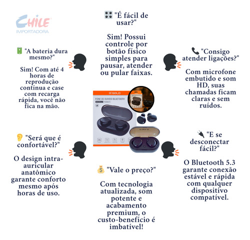 Fone Bluetooth Sem Fio Bateria Longa Duração Chamadas Música Preto
