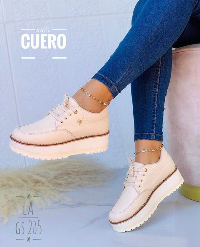 Zapatos Deportivos 100% Cuero Con Plataforma Para Damas