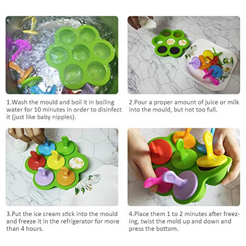 Molde Popsicle Silicona Mini, 7 Cavidades, Palitos Plsticos