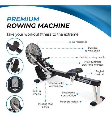 Stamina Air Rower - Máquina De Remo Con Aplicación De Ent.