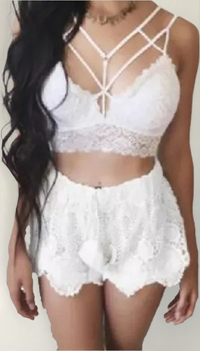 Top De Encaje Len 027 Blanco Tiras