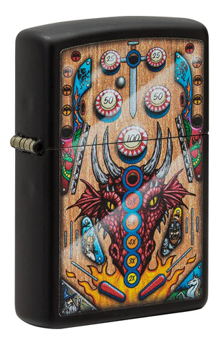 Zippo Encendedor De Bolsillo Negro Mate Con Diseno Pinball