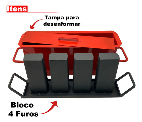 Forma De Blocos De Cimento 4 Furos 09x19x39 Bloco Mais Forte