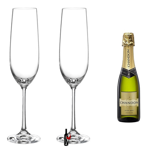 Combo 2 Copas De Cristal Bohemia + Champagne Chandon 187ml