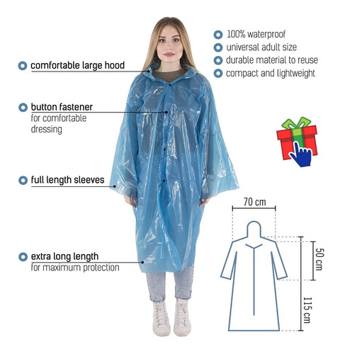 Imagen 3 de 8 de Pack X 5 Piloto Pilotin Poncho Lluvia Descartable Emergencia