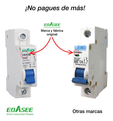 Interruptor Automático Ebasee 1x 6a Curva C 6ka Certificado